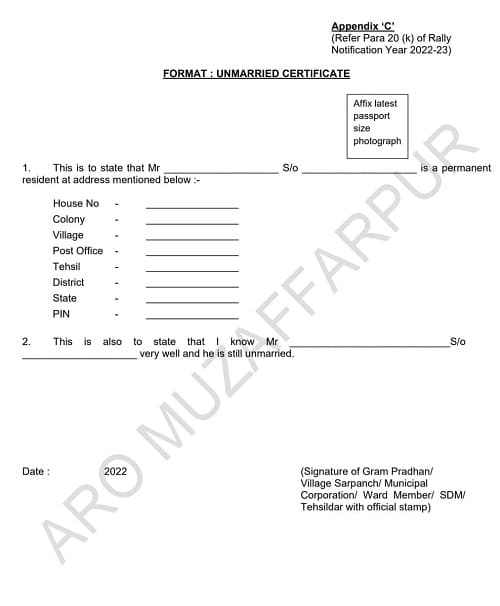 [PDF]Unmarried Certificate Format for Army Agniveer Bharti 2022 अविवाहित प्रमाणपत्र