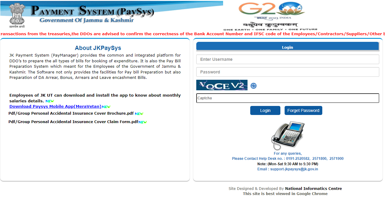 Jammu and Kashmir Police Pay Slip Download PDF
