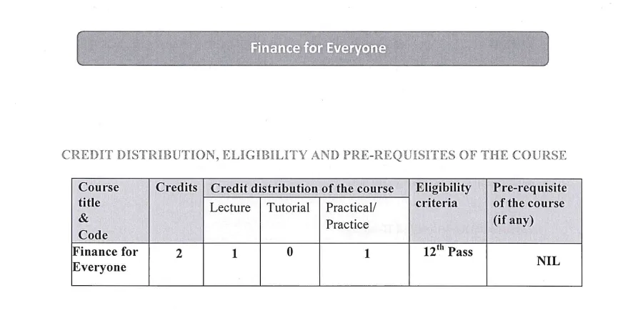 Finance For Everyone DU Syllabus 2024 Download PDF